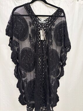 Black Crochet Lace Kimono Top- Swim Coverup